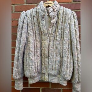 Vtg 80s Lindsay Scott Sweater Jacket Pink Purple Pastel Shoulder Pads Zip Up- M